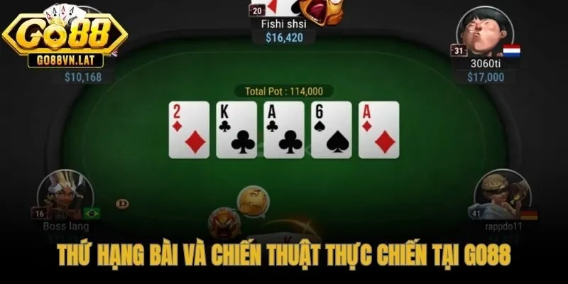 10 bậc hand rankings trong poker Texas Hold em tại GO88